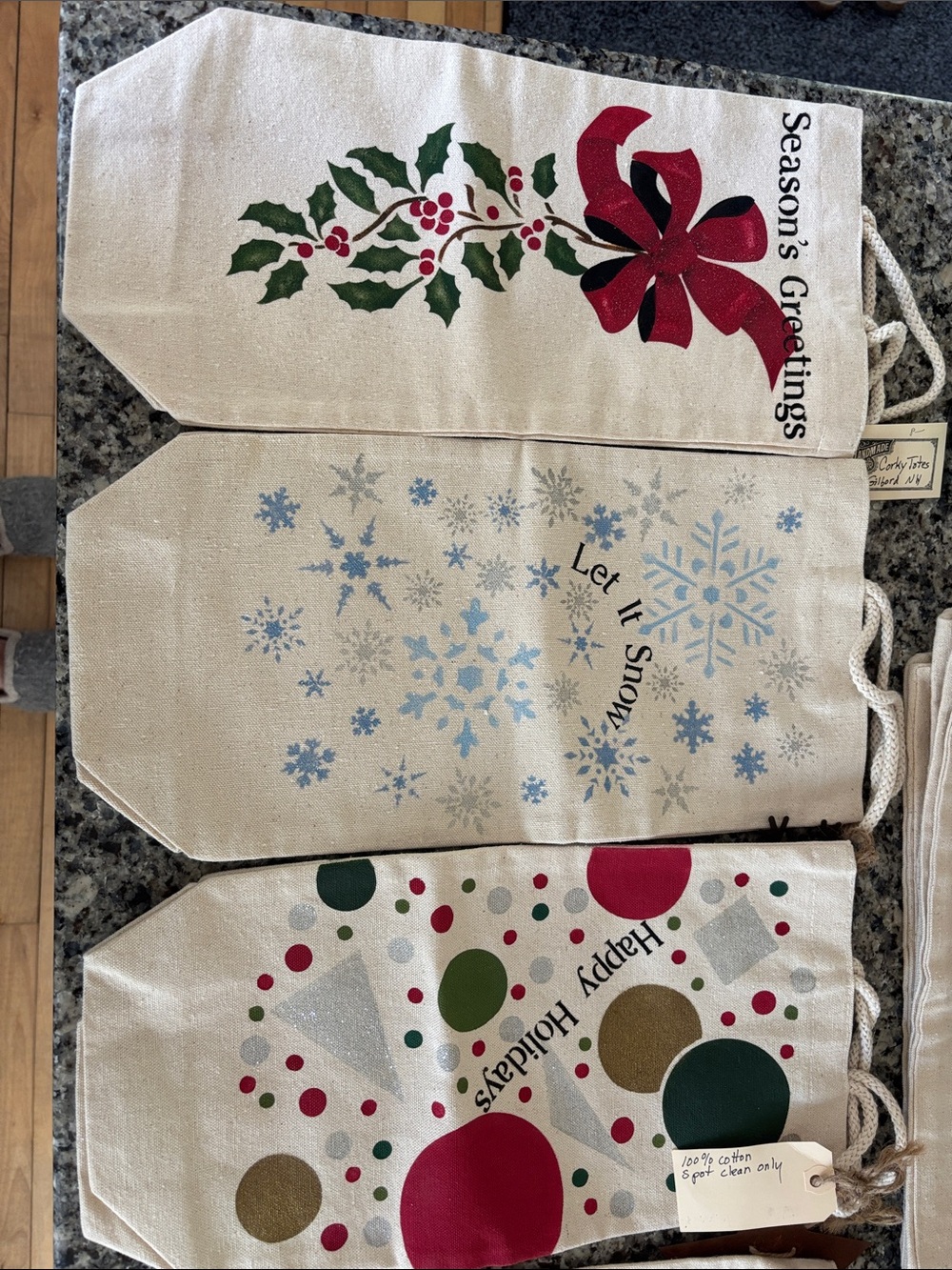 Hand made stenciled wine gift bags